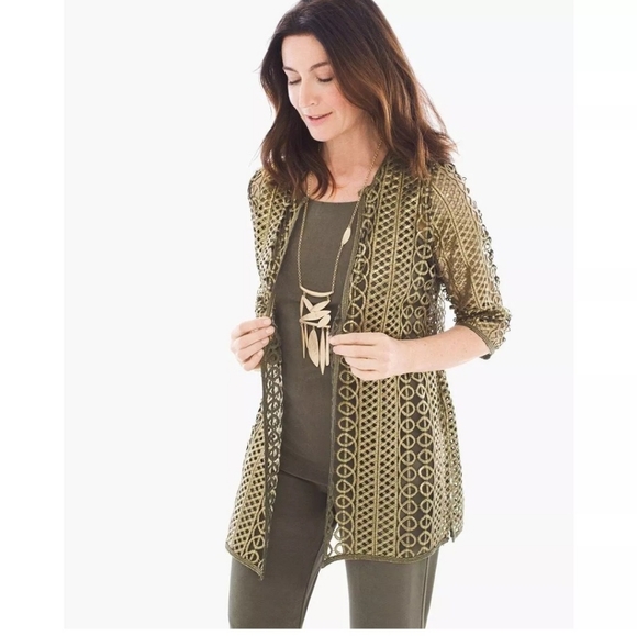 🌿OLIVE GREEN & GOLD FOILED JACKET - SIZE 1 (8)🌿 - Picture 3 of 12